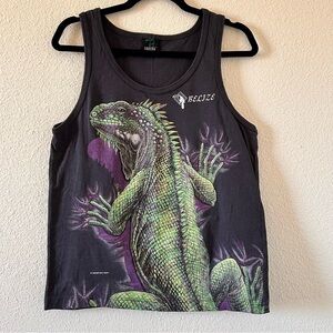Toucan 90’s Vintage Iguana Painted Art Tank Top Size Fits Men Small Wash Gray